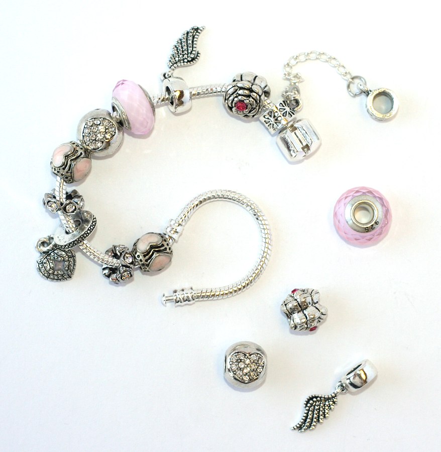 Korálek na náramek Fashion Jewerly - Andělské srdce a křídla, růžový luxus 1586