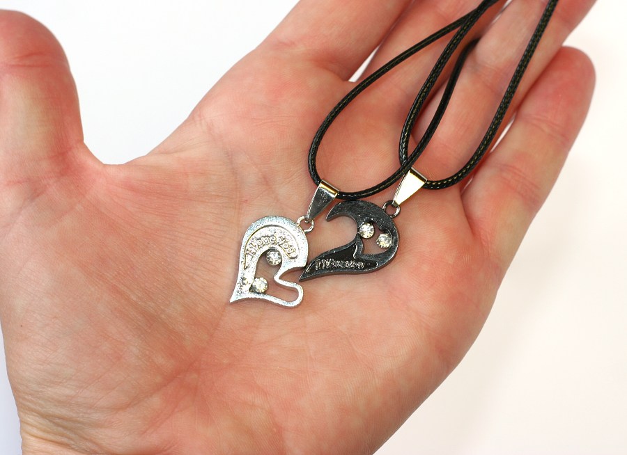 2ks Řetízky párové Fashion Jewerly - Srdce pro dva, I love you, miluji tě 1892