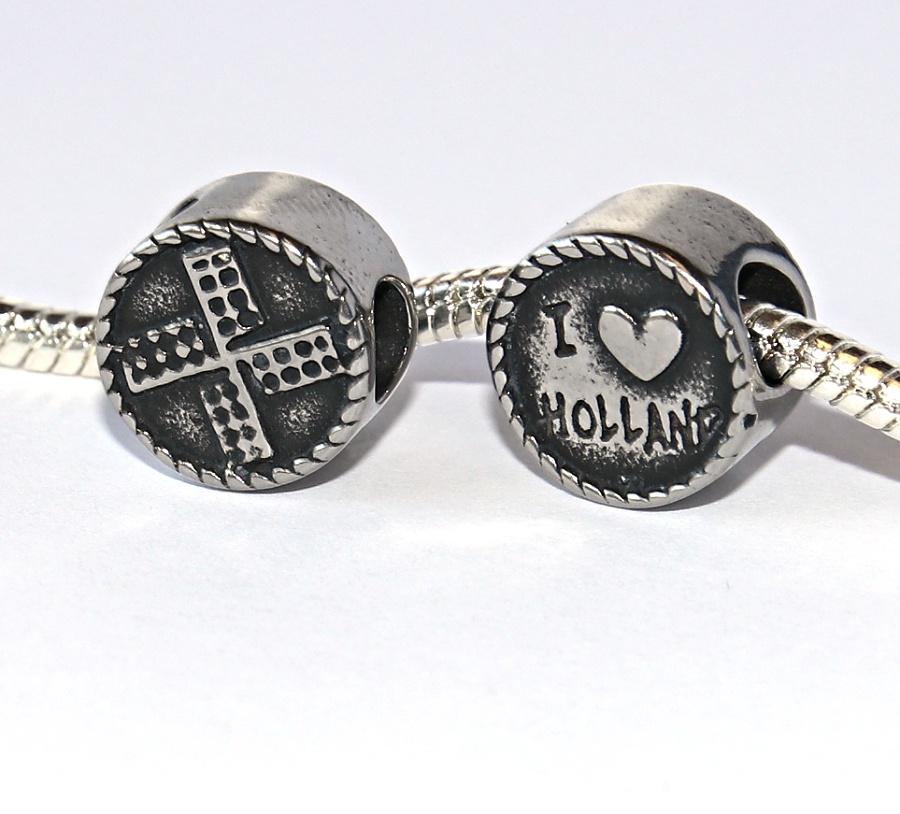 Korálek nerezový Fashion Jewerly - Miluji Holandsko, Větrný mlýn, Love Holland 2462