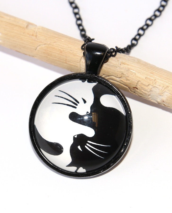 Řetízek Fashion Jewerly - Amulet Kočky, Černobílý Jin Jang, Rovnováha, Balance 2541
