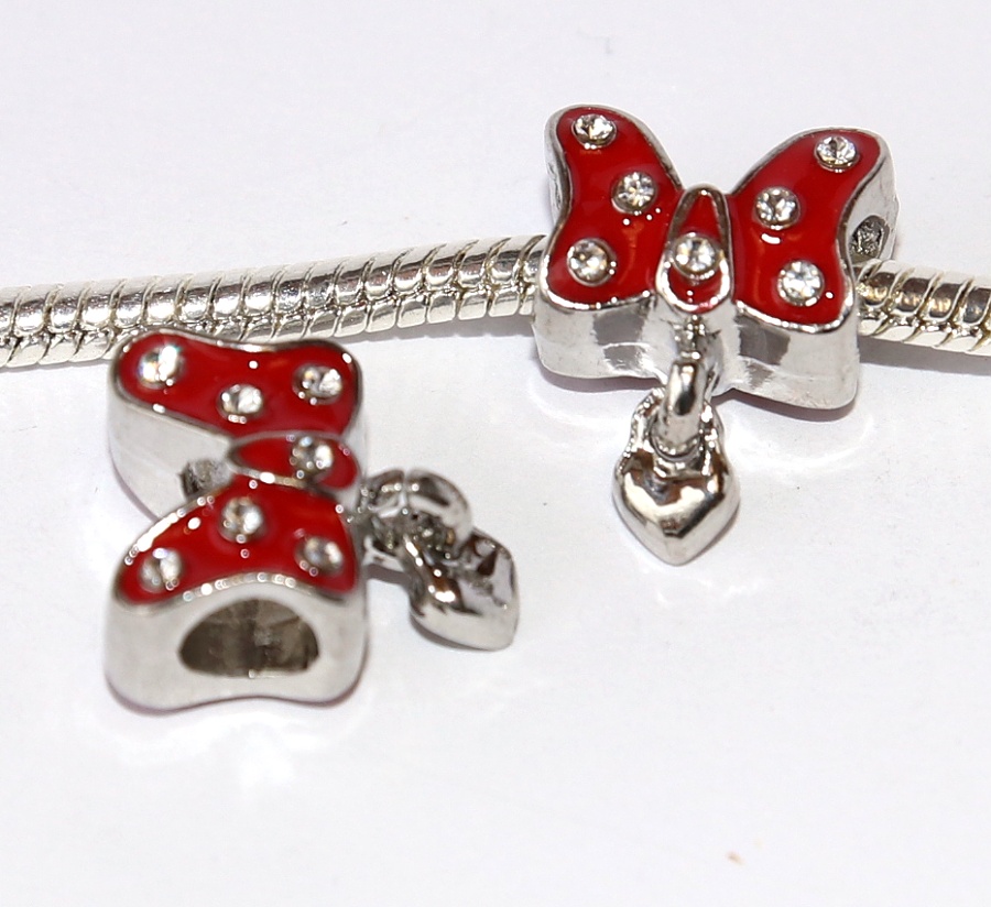 Korálek na náramek Fashion Jewerly - Červená mašlička se srdíčkem, Myška, Love Minnie 2627