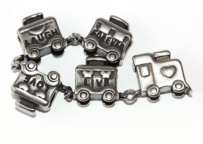 Korálek nerezový Fashion Jewerly - Vlak s vagóny, Štastná mašinka, Úžasný život, Live Love Laugh Forever 2702