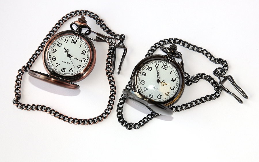 MR Otevírací Kapesní Hodinky na řetězu za pásek - Klasické cibuláče, Hladké cibule černé a růžové zlato, Retro style, Moderní klasika do kapsy 2761