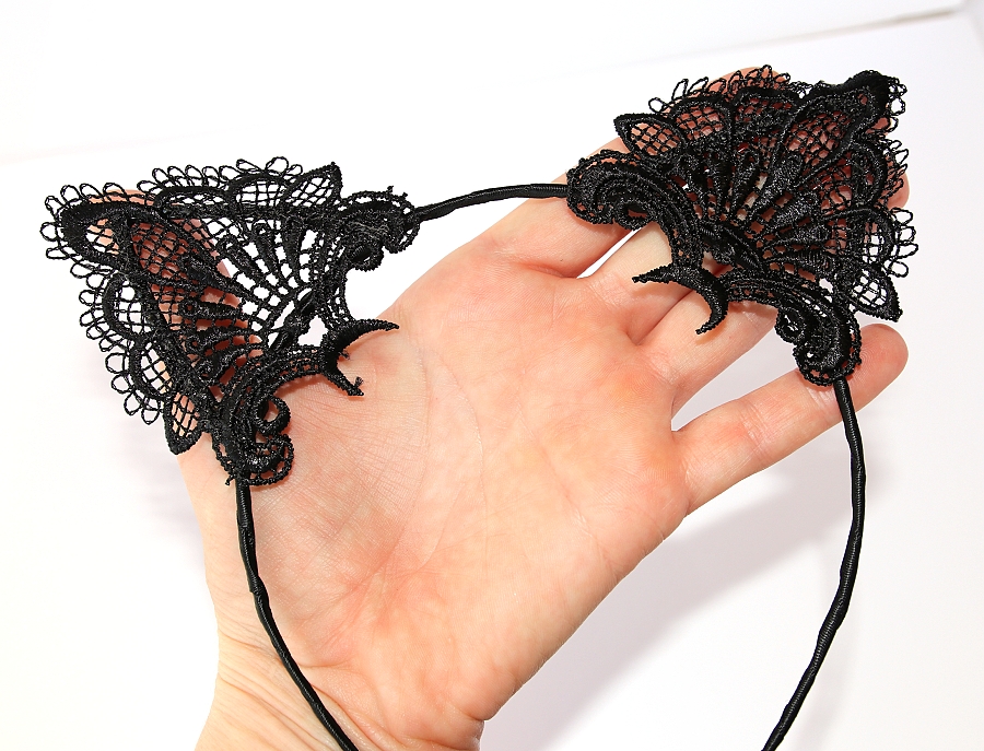 Čelenka Fashion Jewerly - Černé uši z krajky, Sexy kočka, Unikátní ozdoba do vlasů, Party time 2773