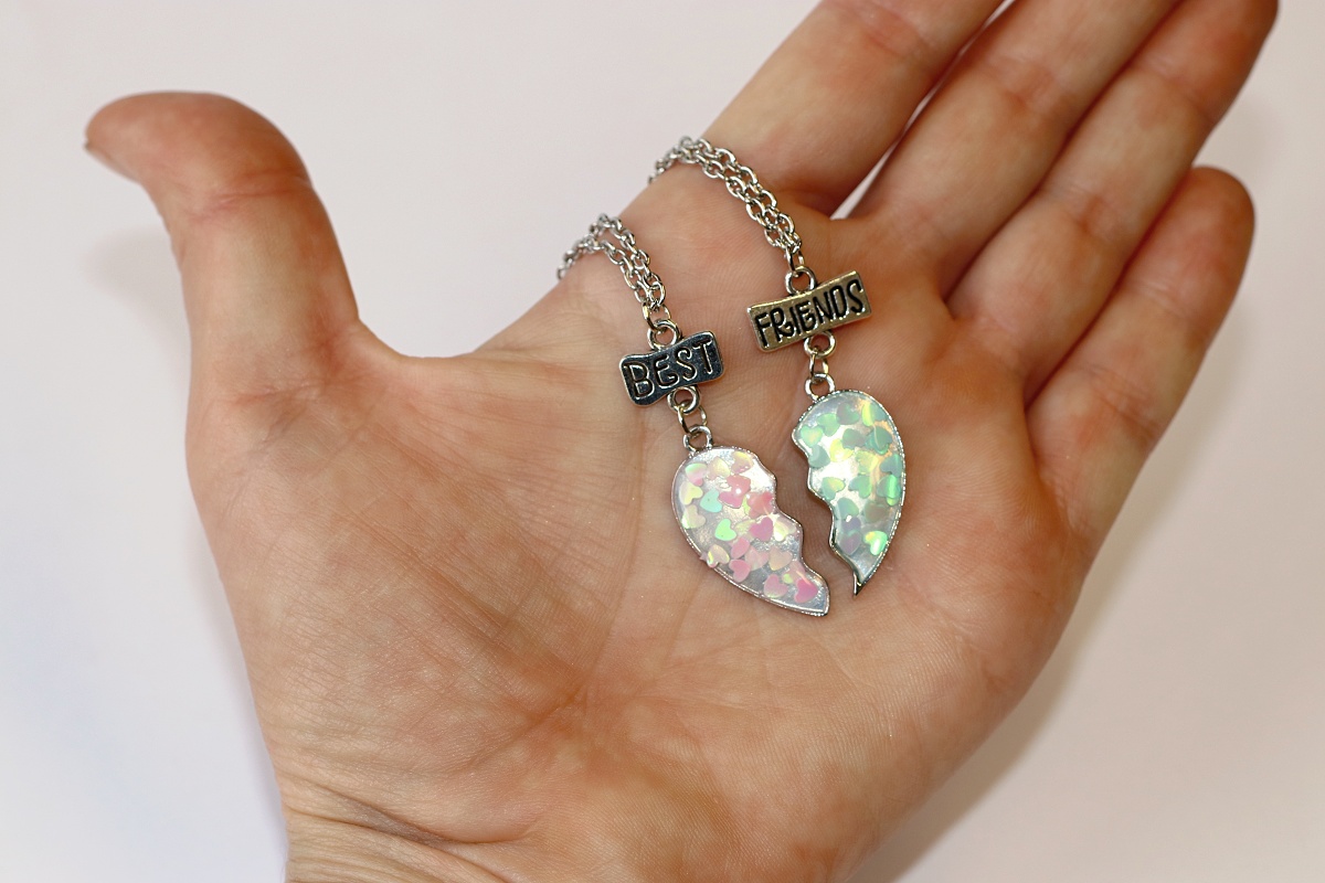 2ks Řetízky párové Fashion Jewerly - Srdce s perleťovími srdíčky, Nejlepší přátelé, Best Friends 3519