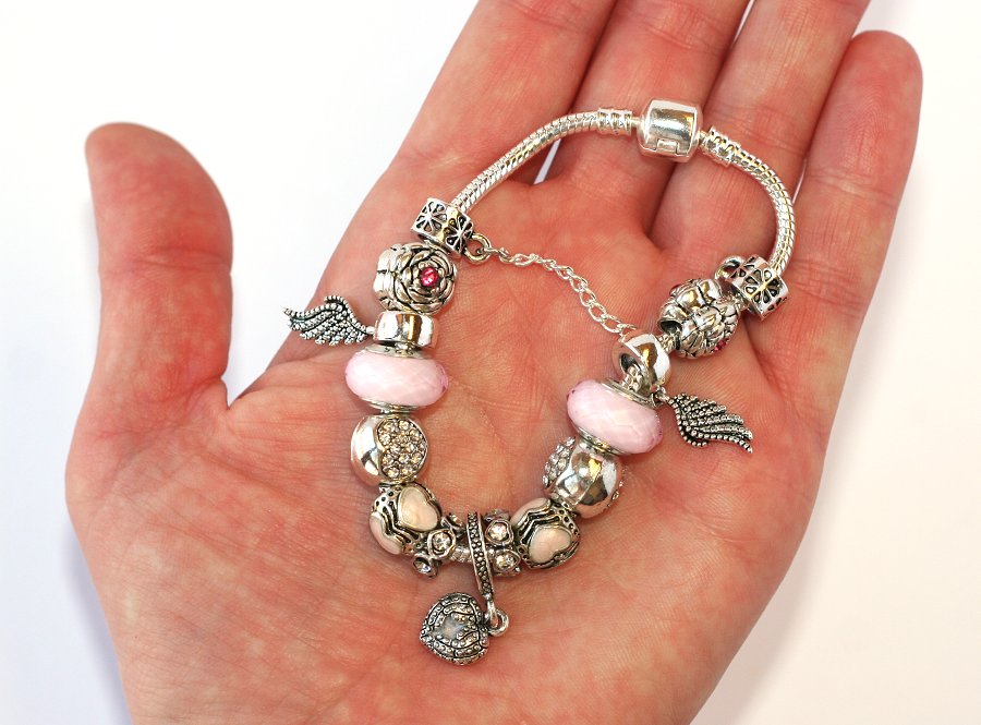Korálek na náramek Fashion Jewerly - Andělské srdce a křídla, růžový luxus 1586