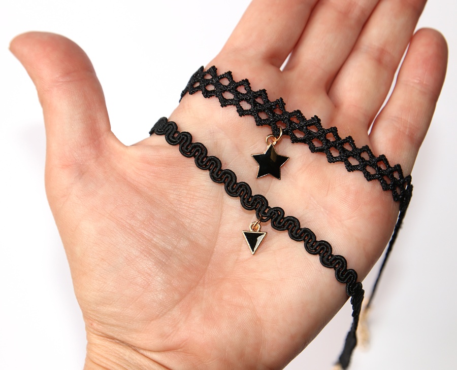 Choker Fashion Jewerly - Krajkový náhrdelník s hvězdou nebo trojúhelníkem, Elegantní styl pro moderní dívky a ženy, Be chic 3138