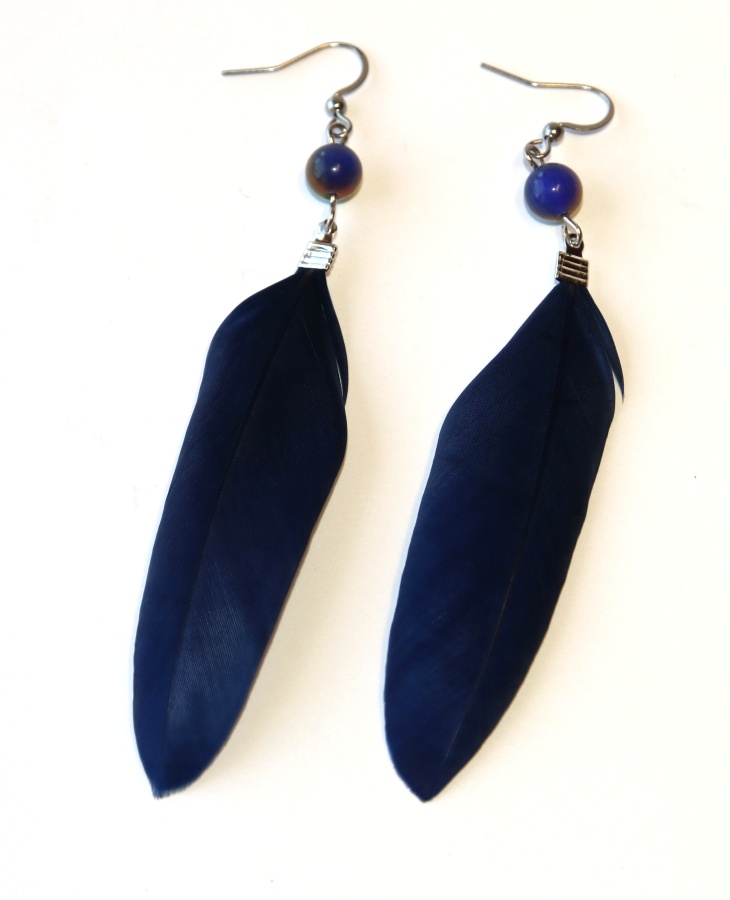 JoyKa Peříčkové naušnice s minerálními korálky -  Barevná Divoška, Divoženka z lesa, Indiánka, Duše v nás se raduje, Pestrá dáma 3433