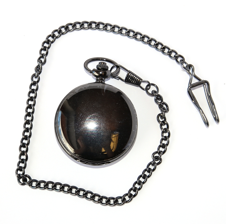 MR Otevírací Kapesní Hodinky na řetězu za pásek - Klasické cibuláče, Hladké cibule černé a růžové zlato, Retro style, Moderní klasika do kapsy 2761